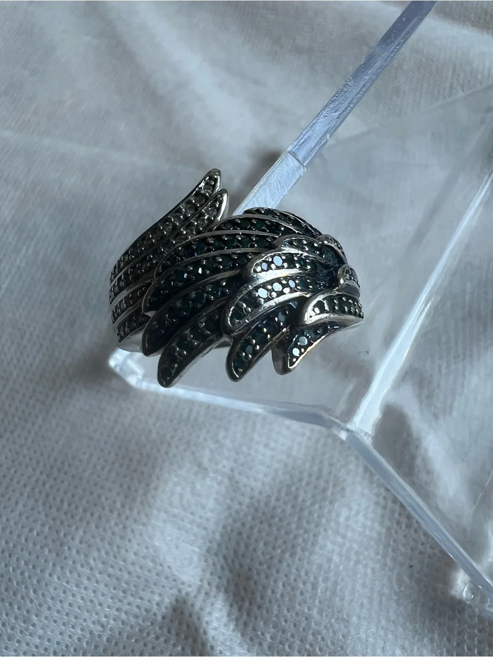 925 Sterling Silver 2 tone Sparkling diamond Wave  Ring